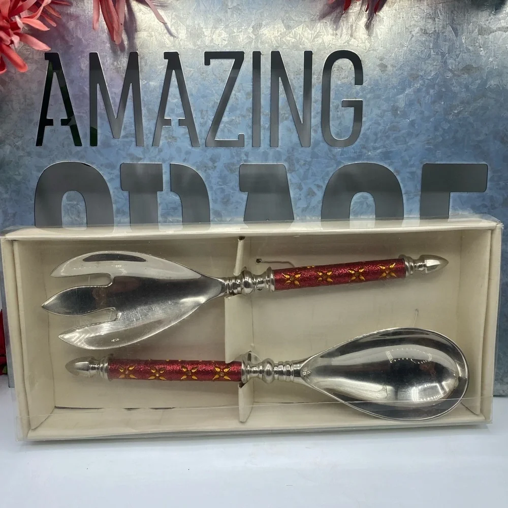 Pier 1 Imports Sequin Silver Red 2pc Serving Utensils‎